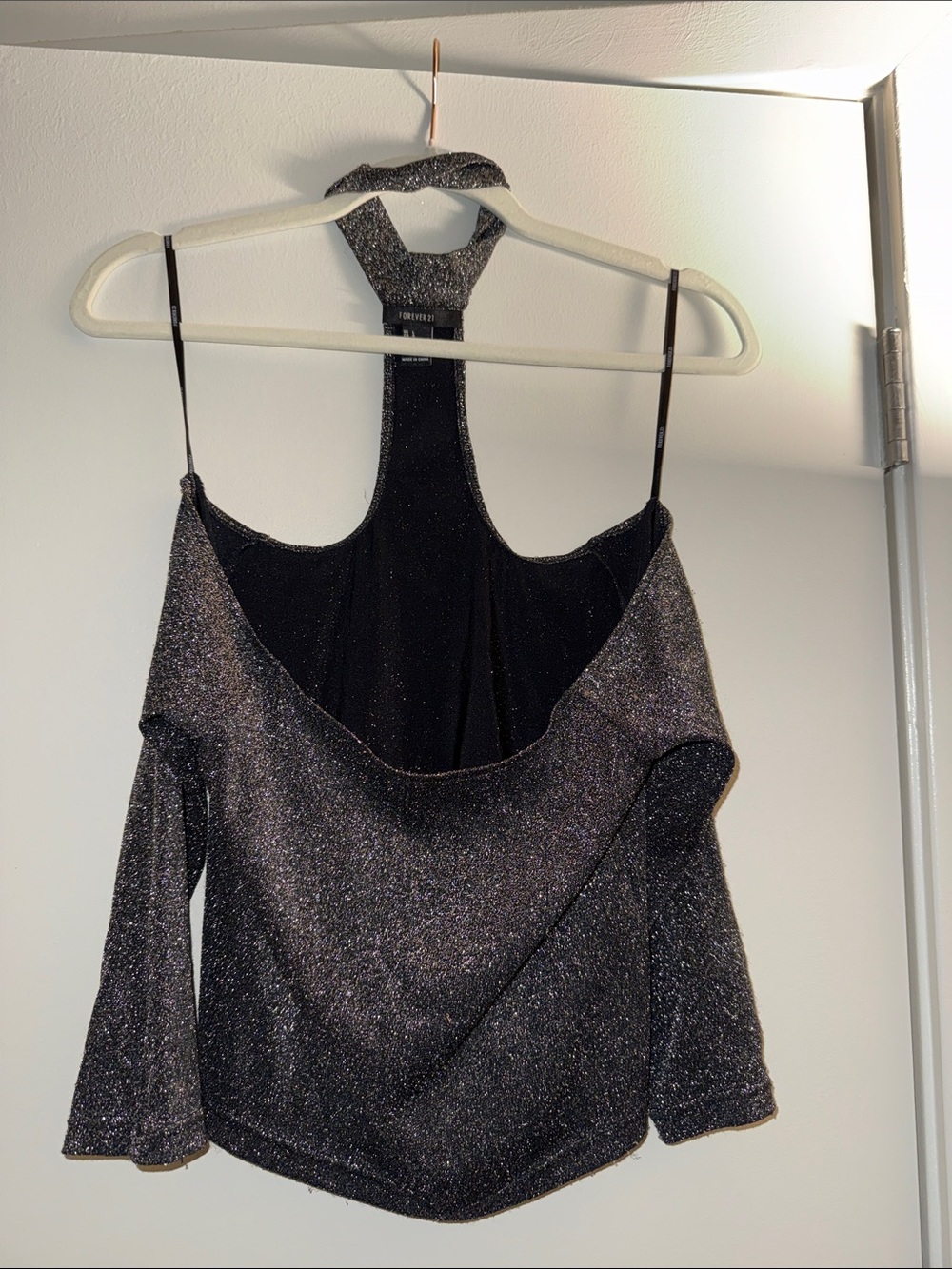 Forever 21 Black Sparkle Off-Shoulder Halter Blouse
